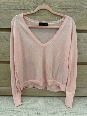 Zara Light Pink V-Neck Thin Knit Sweater